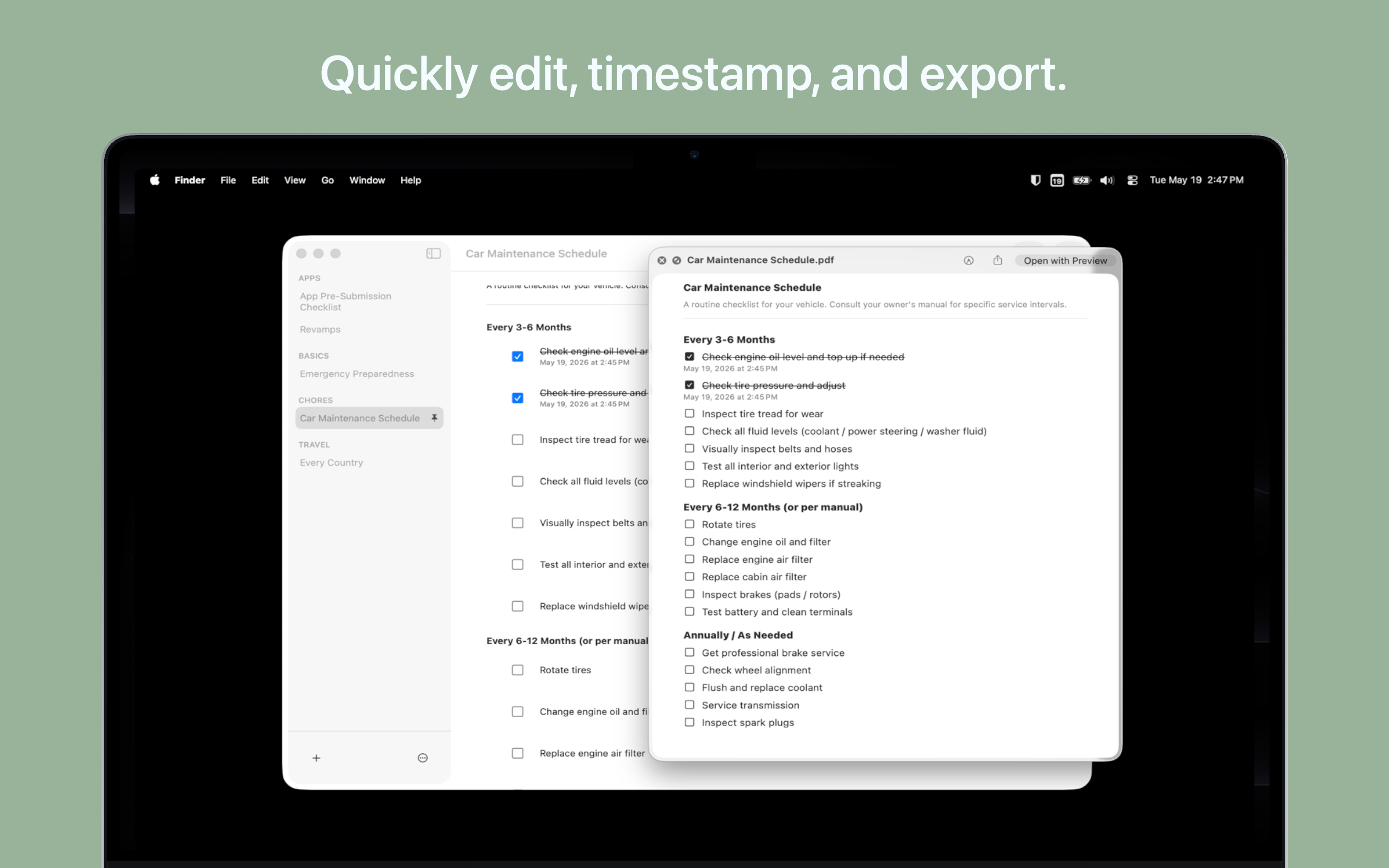Checklist Archive MacOS screenshot 2