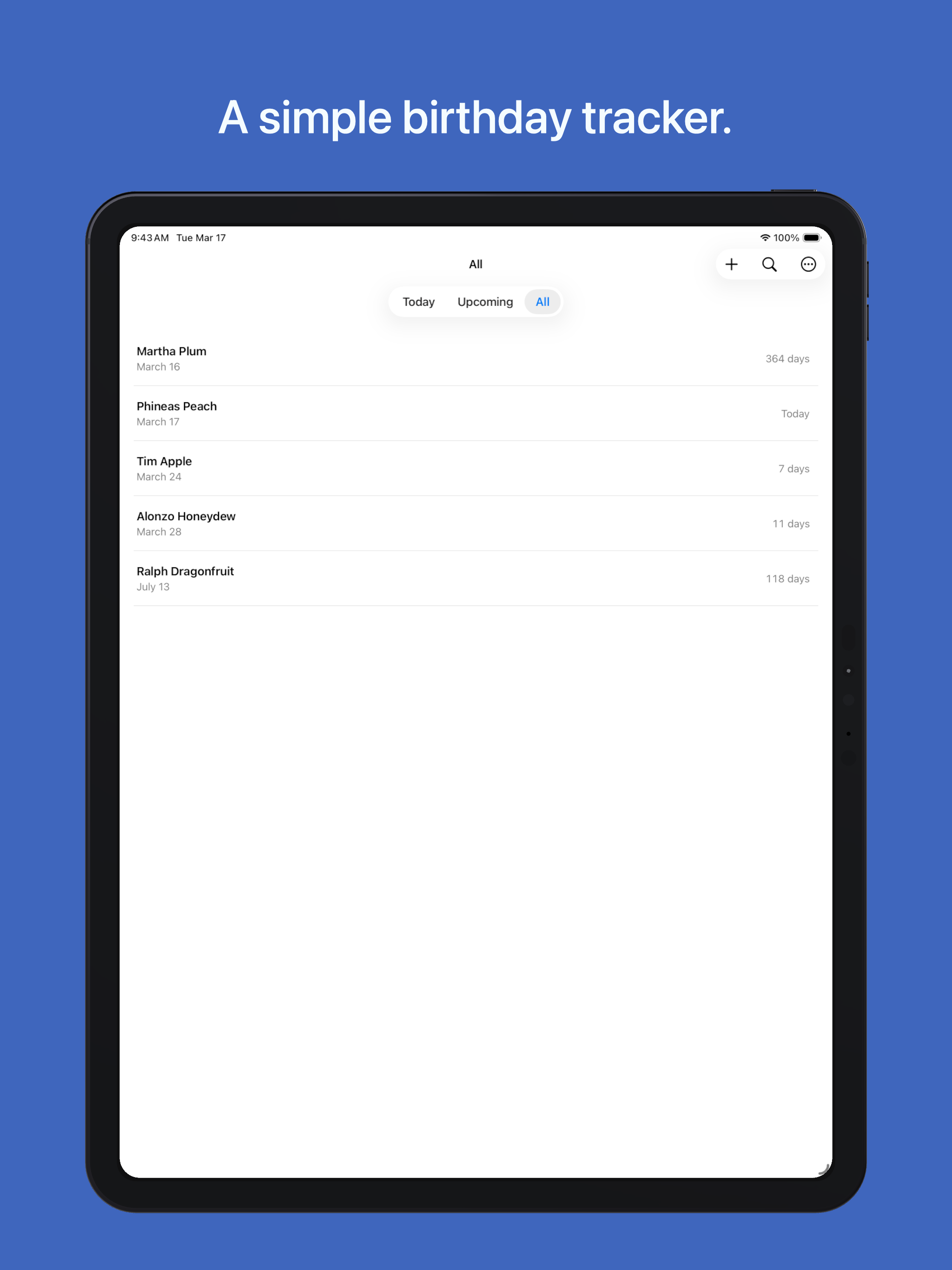 Just Birthdays iPad screenshot 1
