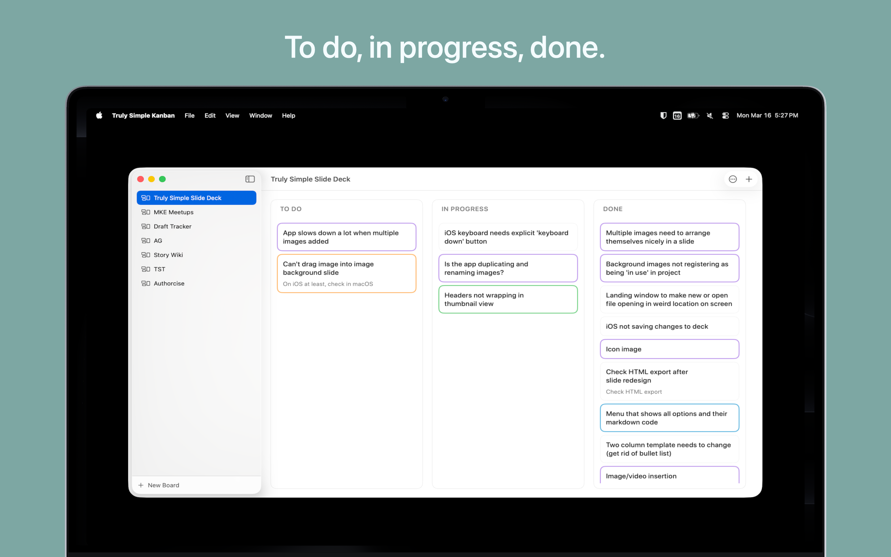 Truly Simple Kanban Mac screenshot 1