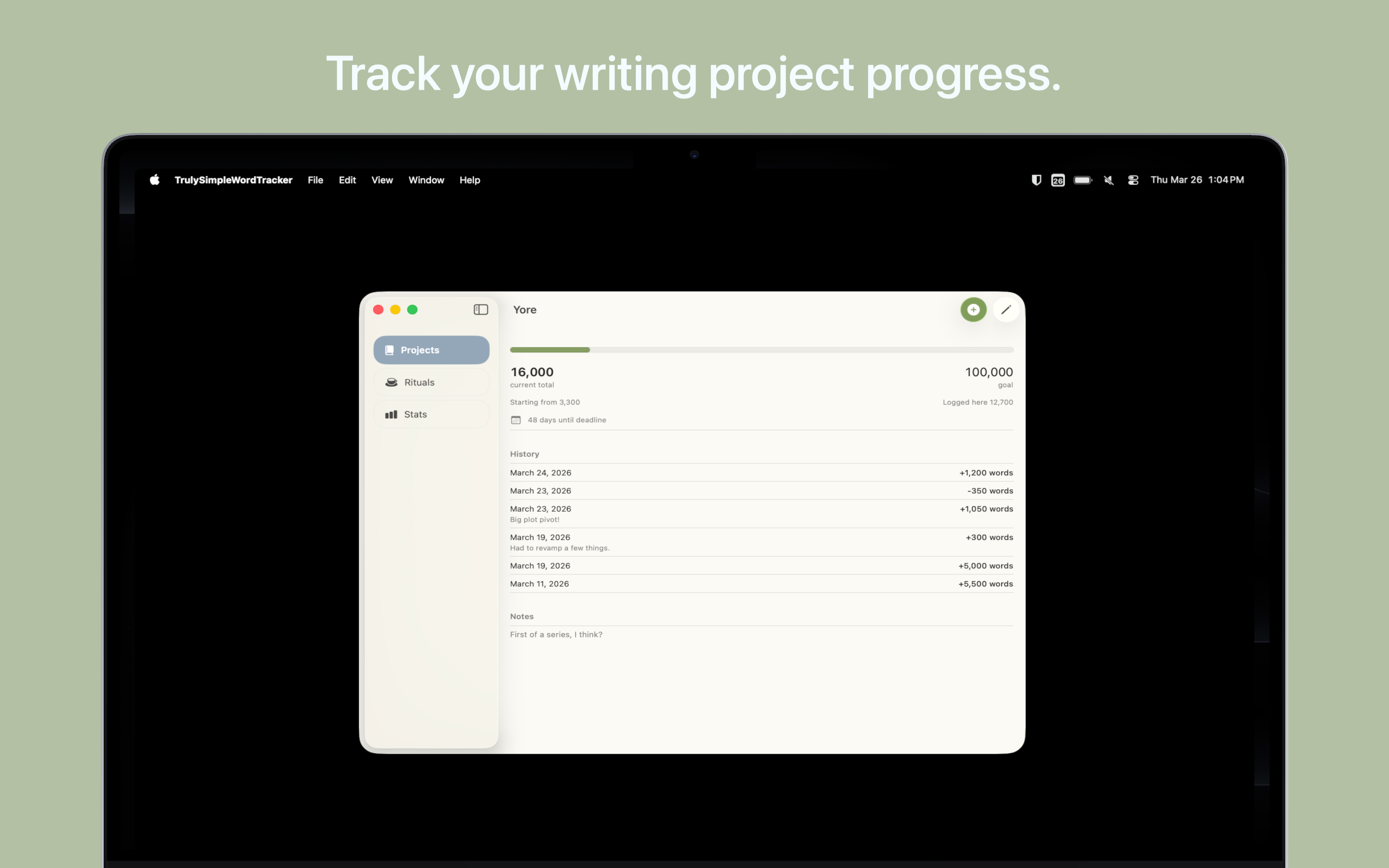 Truly Simple Word Tracker Mac screenshot 1