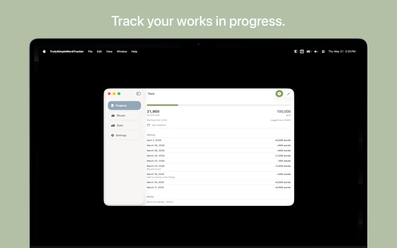 Truly Simple Word Tracker Mac screenshot 1